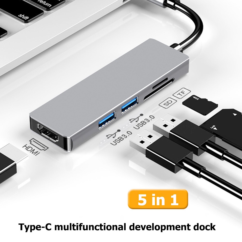 5 in 1 USB Type-C 3.1 to HDMI / USB3.0 / SD /TF Card Adapter Dock HUB Converter Compact Portable Carry Convenient  for Computer