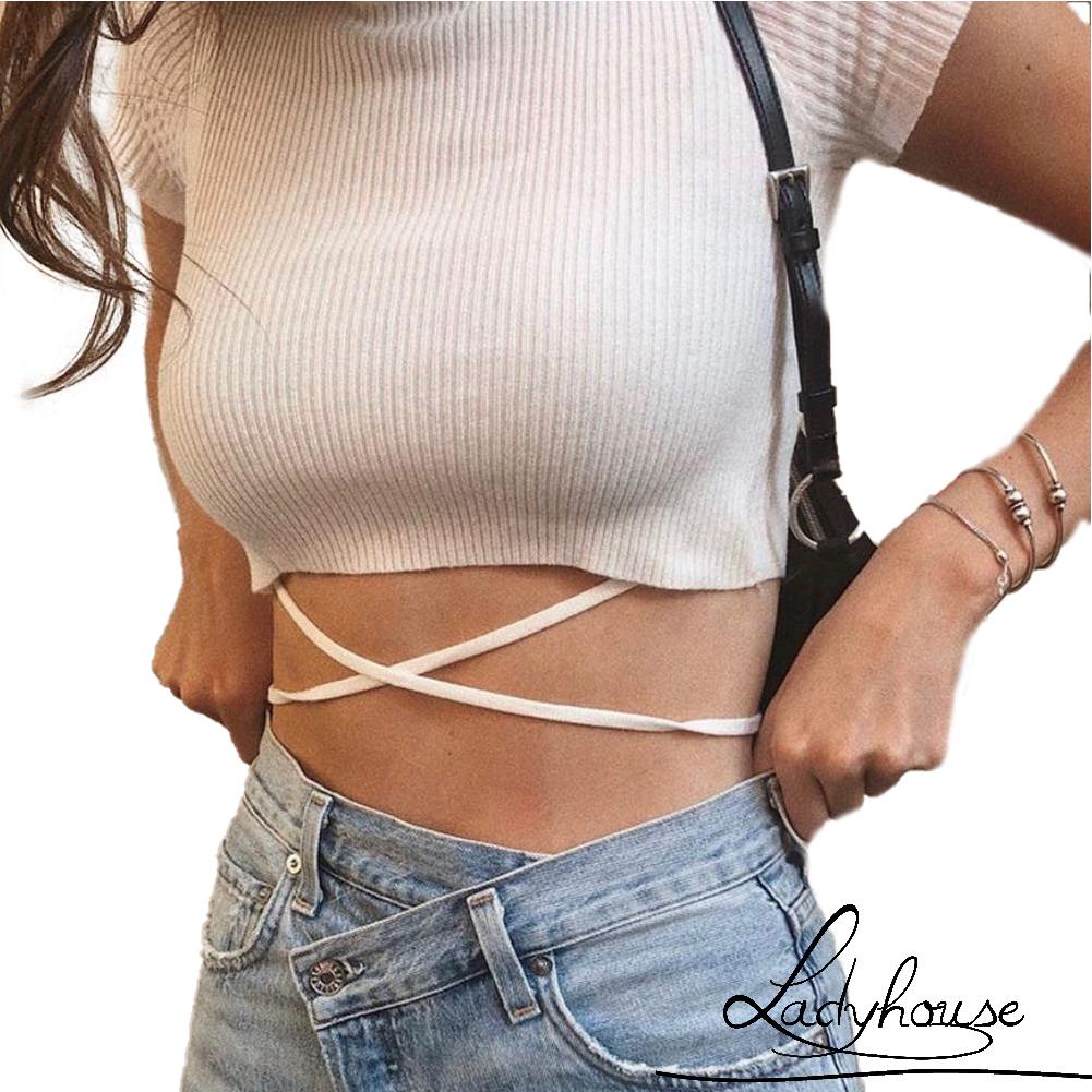 Áo Thun Croptop Tay Ngắn Cổ Tròn Màu Sắc Trơn Quyến Rũ Dành Cho Nữ