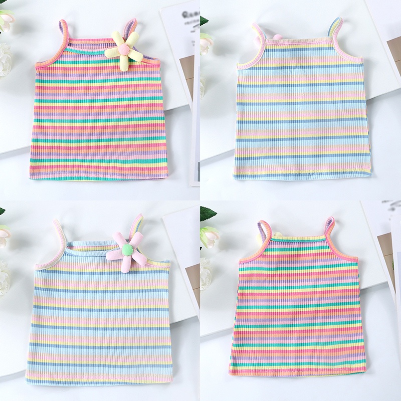 Áo Ba Lỗ Dễ Thương Phong Cách Hàn Quốc Thời Trang Mùa Hè Dành Cho Trẻ 0-5 Tuổi❤Áo Hai Dây Họa Tiết Sọc Cầu Vồng Dễ Thương Dành Cho Bé Gái