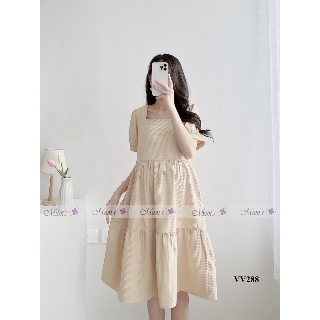 ĐẦM BẦU CÔNG SỞ MUM'S SHOP  FREESHIP  Váy bầu xinh mùa hè xốp nude cổ vuông