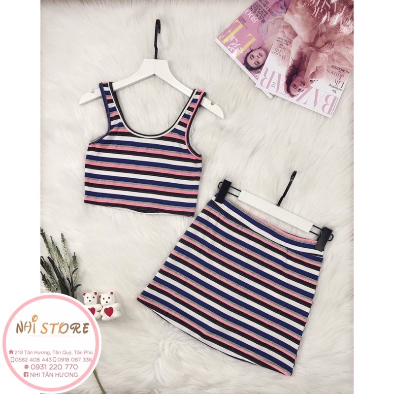 [FREESHIP 50K] BỘ SET THUN NHISTORE ÁO CROPTOP 2 VAI PHỐI CHÂN VÁY A NĂNG ĐỘNG THUN COTTON [FREESIZE] DƯỚI 45KG - 55KG