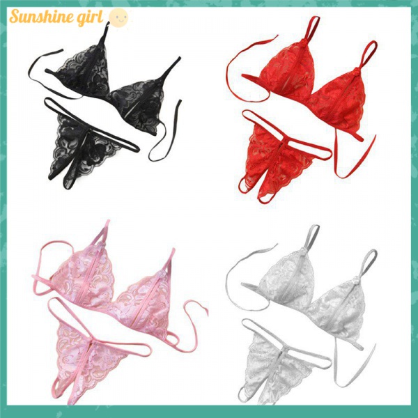 Bộ đồ ngủ nội y babydoll dây G phối ren mở đũng lưng chữ T gợi cảm cho nữ