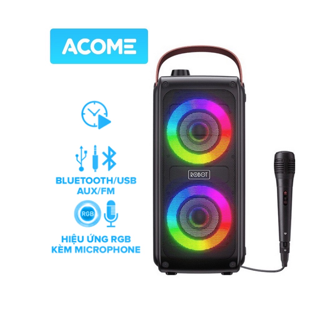 Loa Karaoke Bluetooth ACOME Hiệu Ứng LED RGB RB490 Kèm Micro - Công Suất Lớn 20W Nghe Nhạc Cực Đỉnh