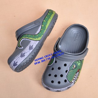 Dép sục crocs 3d trẻ em hình khủng long màu xám