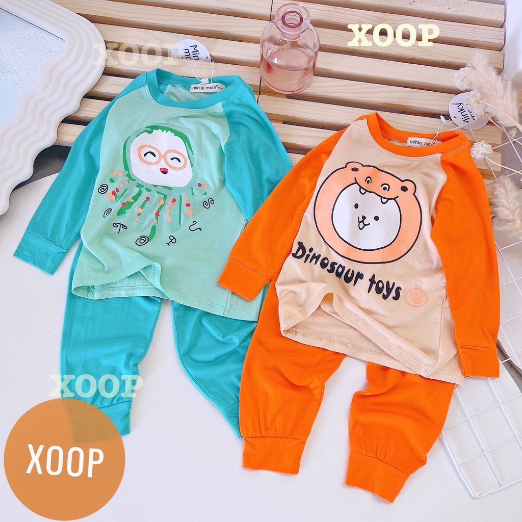 Bộ dài phối tay chất thun lạnh- Bộ dài tay minky mom in họa tiết mặt trời-sunsine cho bé ( cân nặng từ 8-19kg) BD6