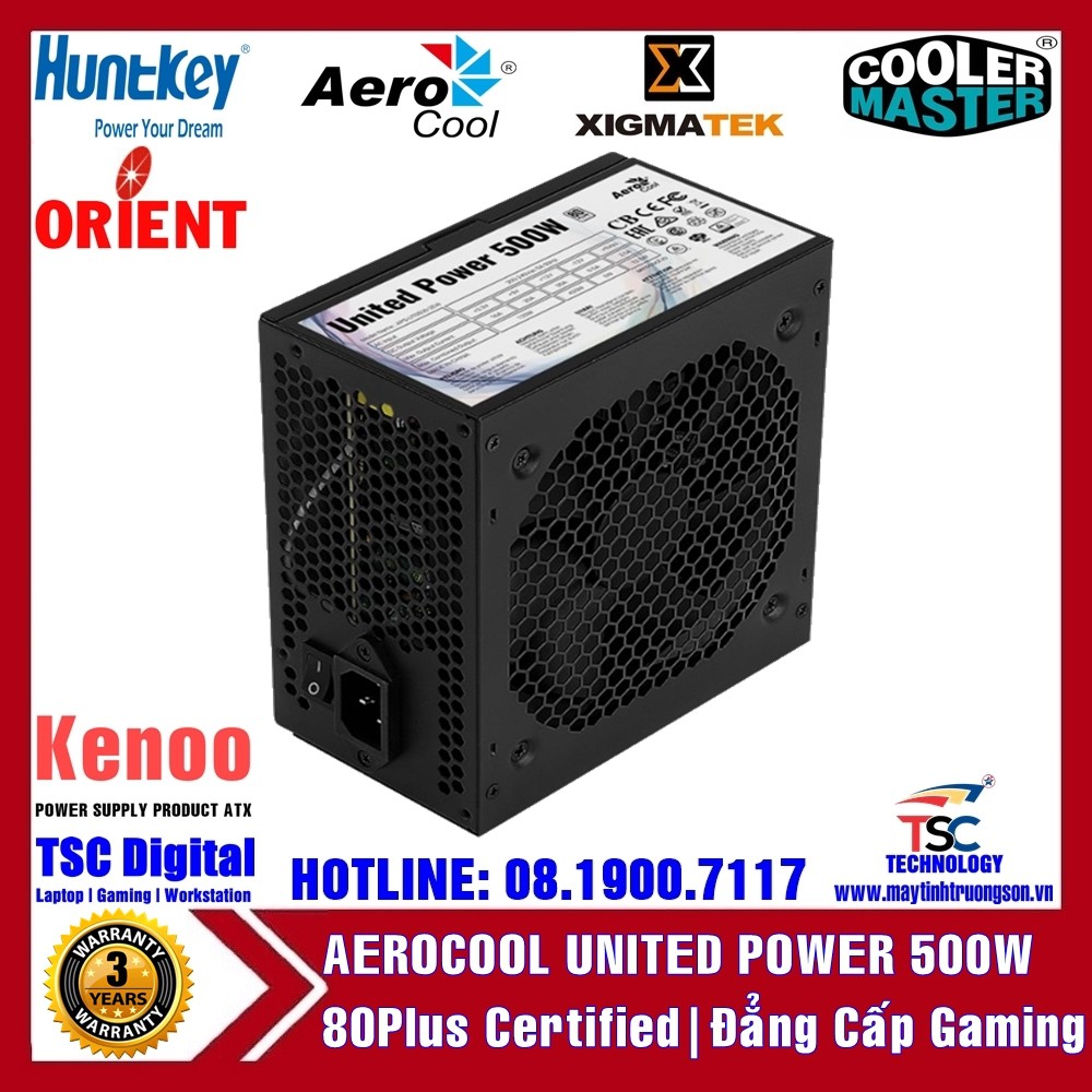 Nguồn Máy Tính AEROCOOL UNITED POWER 500W 80Plus Certified Gaming Cao Cấp | BH 36T Tại TTBH Hà Nội & TPHCM