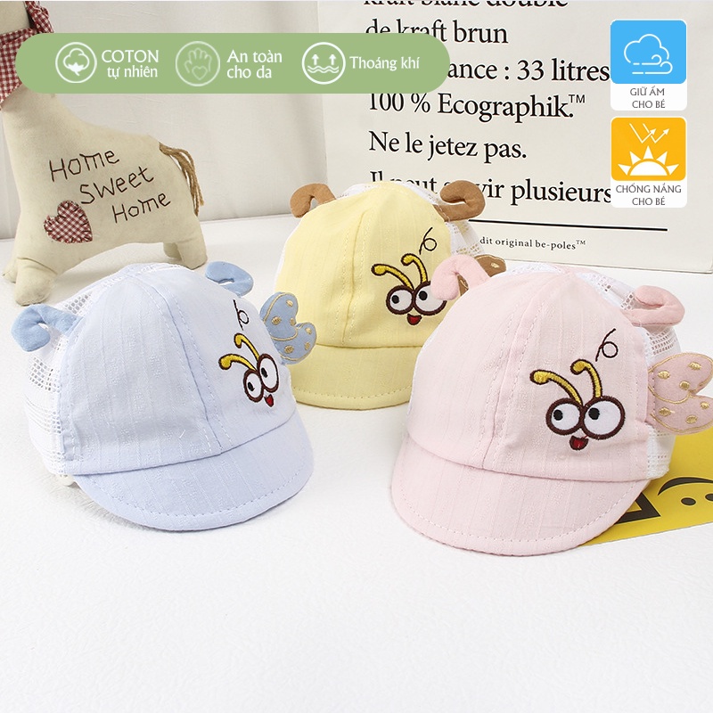 Mũ vải em bé sơ sinh cực đẹp PocoHome, nón lưỡi trai chống nắng cho bé 0-6 tháng thiết kế tai thỏ hoạt hình dễ thương