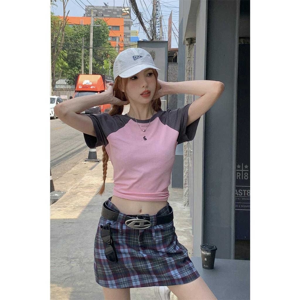 Áo Thun Tay Raglan Cổ Tròn Màu Sắc Tương Phản Thời Trang Mùa Hè