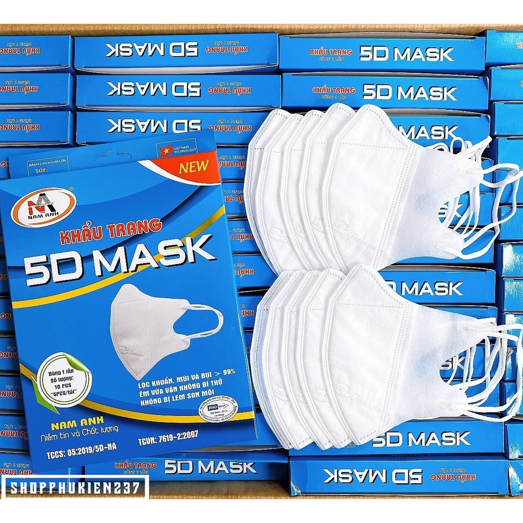 5 Hộp 50c Khẩu Trang 5D Mask Nam Anh Famapro Cao Cấp Bảo vệ sức khoẻ