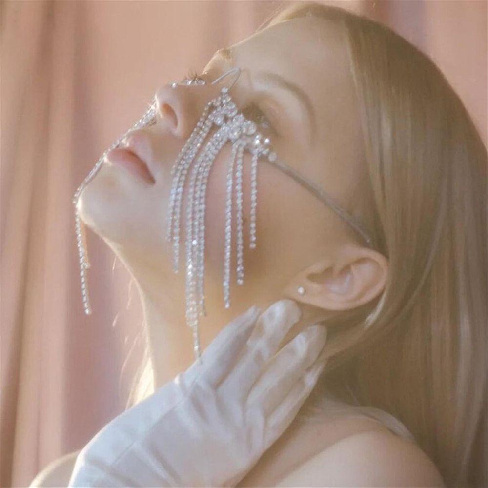 Kính Mát Không Gọng Đính Đá Phối Tua Rua Phong Cách Hip Hop Cho Nữ|Kính Mát Trang Trí Cổ Điển