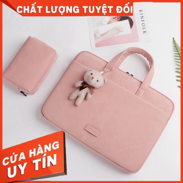 Túi chống sốc Laptop Macbook da PU cao cấp Brinch 2020 (tặng kèm con gấu, lót chuột) - Hàng nhập khẩu