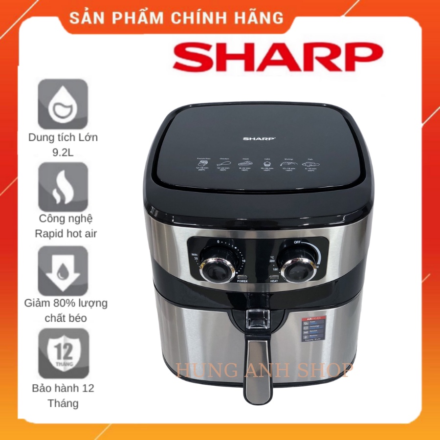 Nồi Chiên Không Dầu Sharp 10L - Dung Tích Siêu Lớn, Công nghệ Chiên 360 Độ Không Cần Lật, Sử Dụng Đơn Giản, BH 12 Tháng