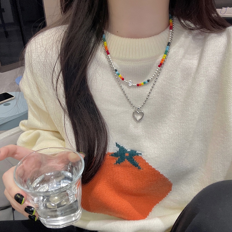 Set 2 dây chuyền AY mặt hình trái tim/ mặt cười chuỗi hạt nhiều màu sắc xếp lớp thời trang dành cho nữ