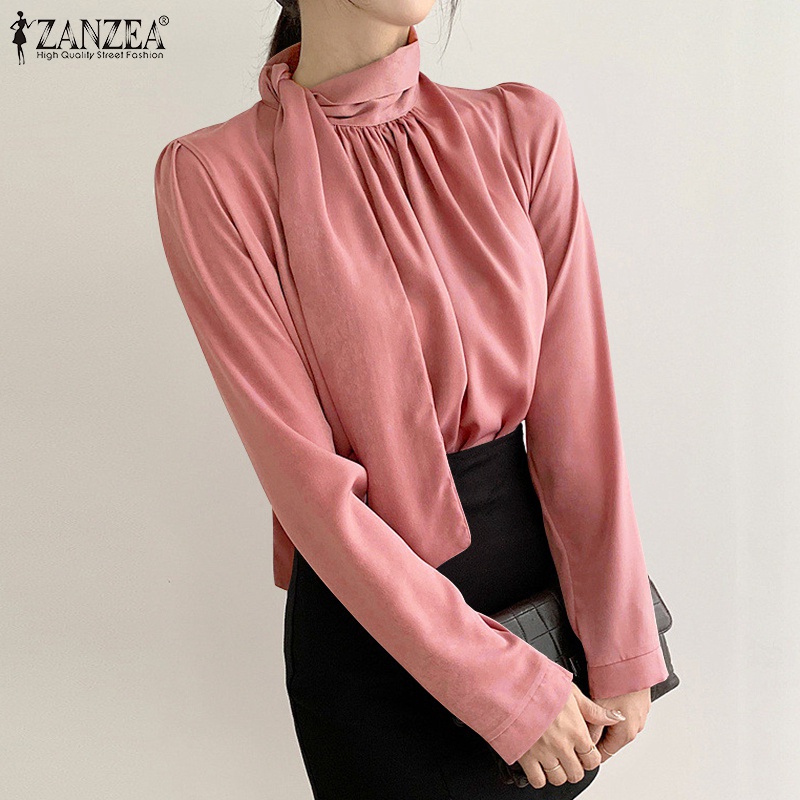 Áo kiểu Zanzea tay dài cổ lọ thời trang thanh lịch dành cho nữ