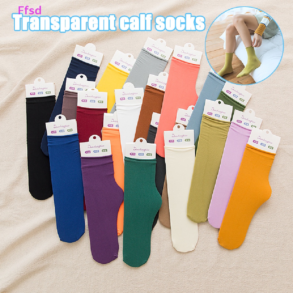 {Ffsd} Women Girls Summer Thin Loose Socks Velvet Soft Breathable Long Socks Solid Color Black White Khaki Beige High Socks *Hot Sale