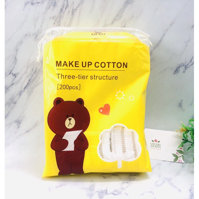 Bông Tẩy Trang 3 Lớp Hàn Quốc Line Friends 200 Miếng Gấu Thỏ Vịt 100% Cotton Cao Cấp