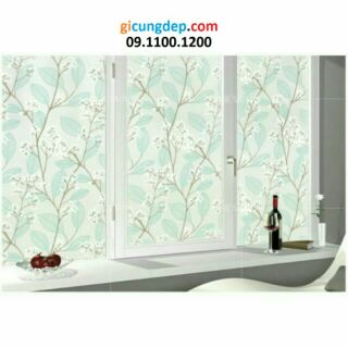 Decal dán kính/kiếng hoa trắng lá xanh