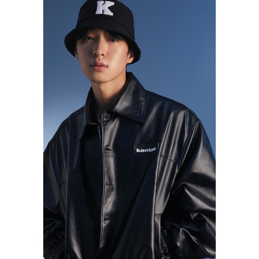 Áo khoác giả da cài nút unisex oversize