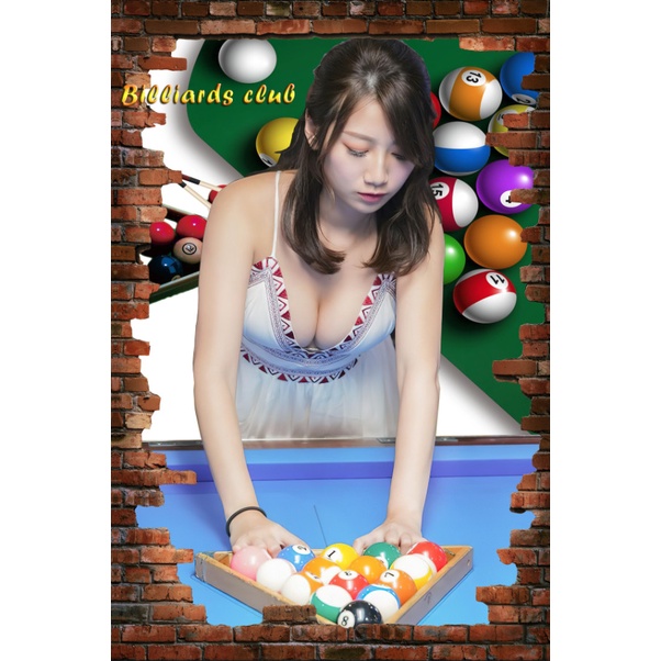 Tranh dán tường 3D bi-a, chống thấm nước, lau thoải mái không sợ phai màu