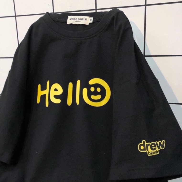 Áo Thun Tay Lỡ Phông Rộng Chữ HELLO Form Rộng Chất Cotton Dày Dặn Thấm Hút Mồ Hôi-Áo Cộc Tay Unisex