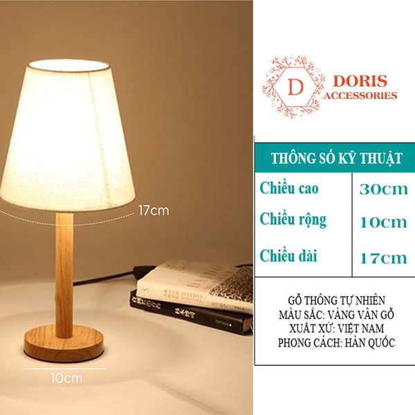 Đèn ngủ để bàn phòng ngủ có công tắc, cổng USB vintage chao đèn vải DORIS ACCESSORIES
