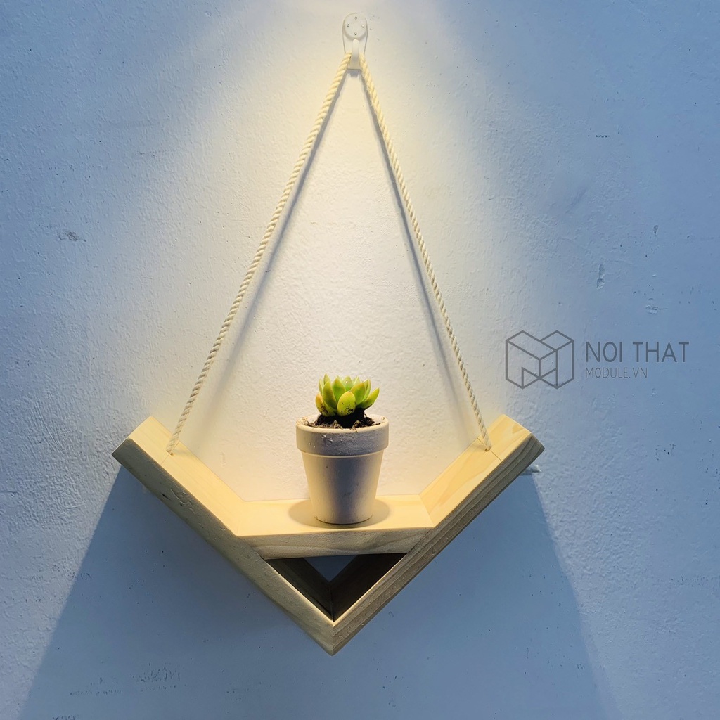 Kệ tam giác decor - đựng hoa trang trí treo tường gỗ thông tự nhiên