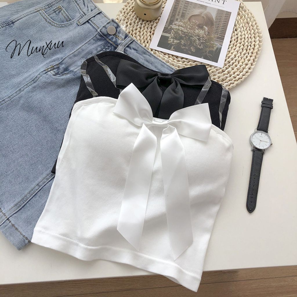 Áo bra nữ chất cotton mềm MUNXUU, phối nơ ngực xinh có đệm lót tặng kèm dây áo - BR18
