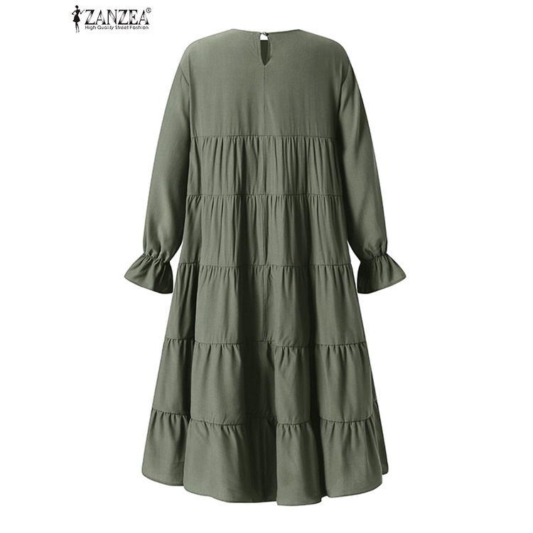 Đầm maxi nữ Zanzea xếp nếp tay dài phong cách Hồi giáo