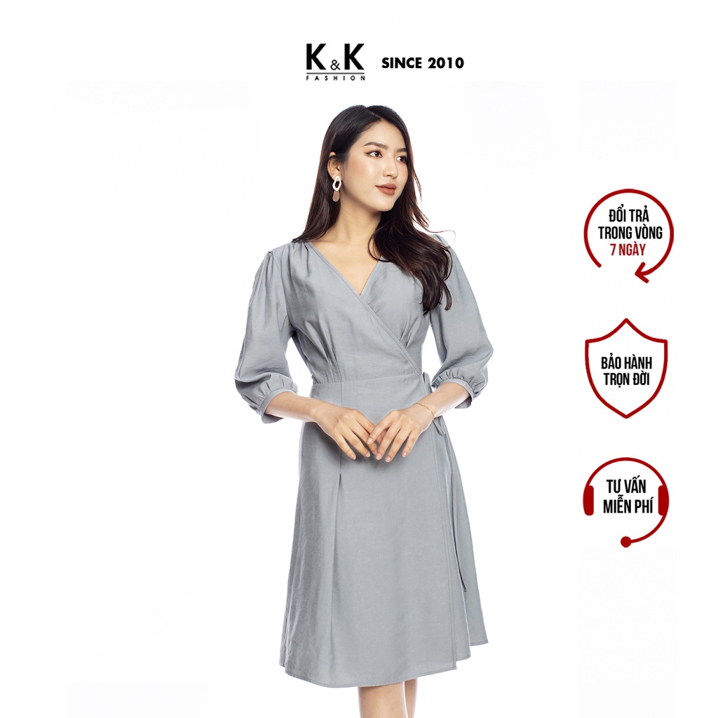Đầm Công Sở Wrap Dress Tay Lỡ K&K Fashion KK106-13