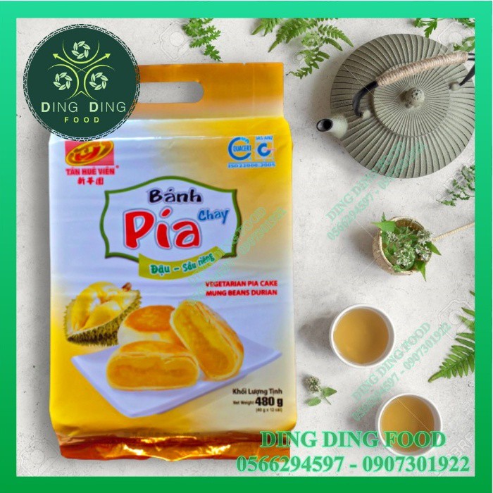 Bánh Pía Chay Đậu Xanh Sầu Riêng Mini 500g, Bánh Pía Chay Tân Huê Viên Không Trứng [ TÚI 12 BÁNH ] - DING DING FOOD