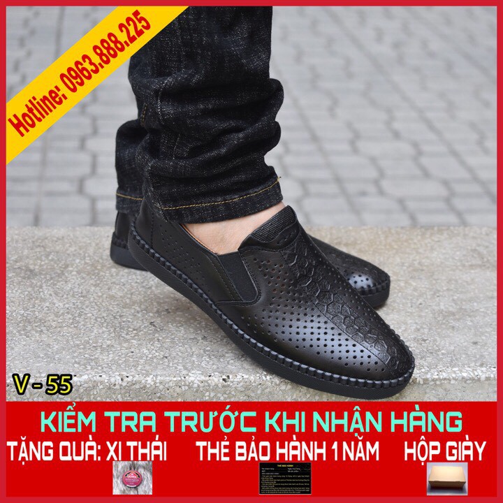 Giày lười nam mùa hè HQC SHOES chất liệu da bò thật đế khâu chắc chắn HQ018