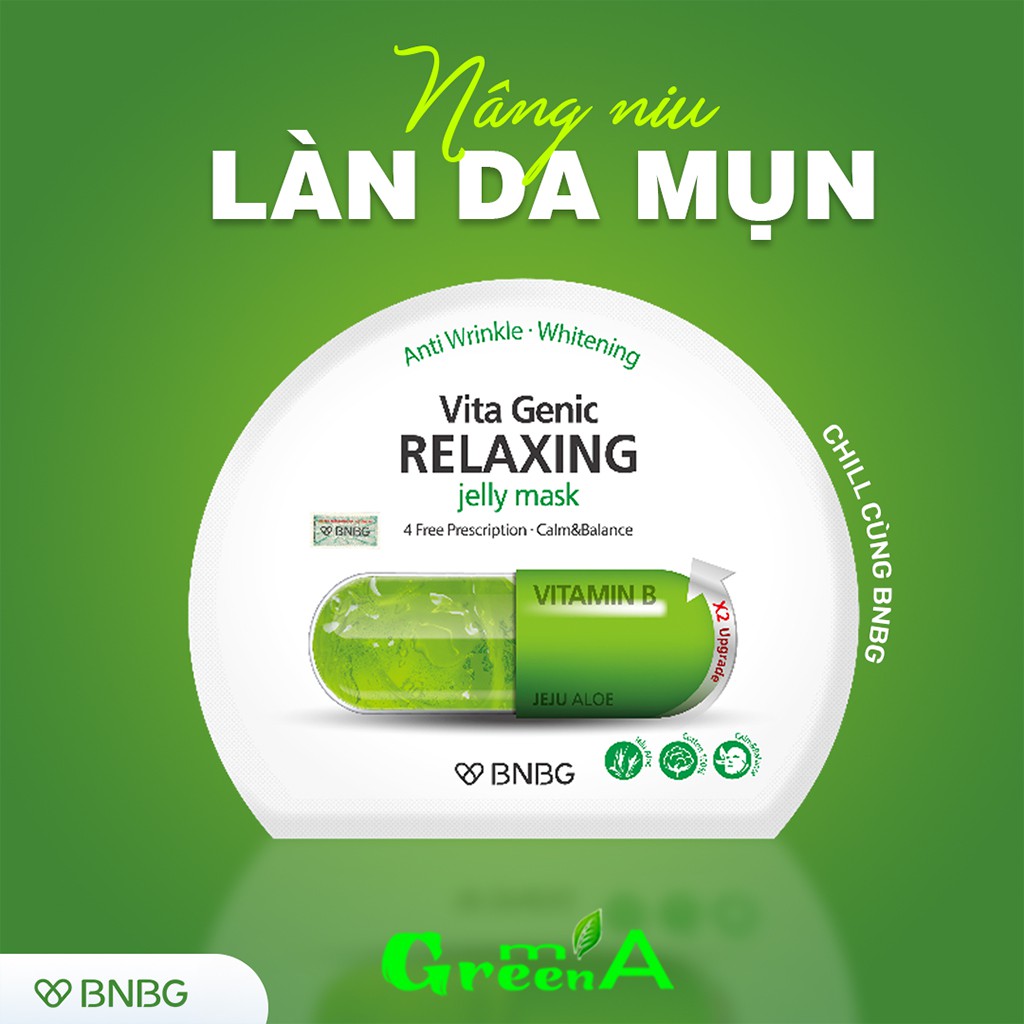 Mặt Nạ BNBG Xanh Lá [MIẾNG LẺ] Vita Genic Relaxing Jelly Mask Vitamin B Cấp Ẩm Hỗ Trợ Phục Hồi Da Hư Tổn 30ml