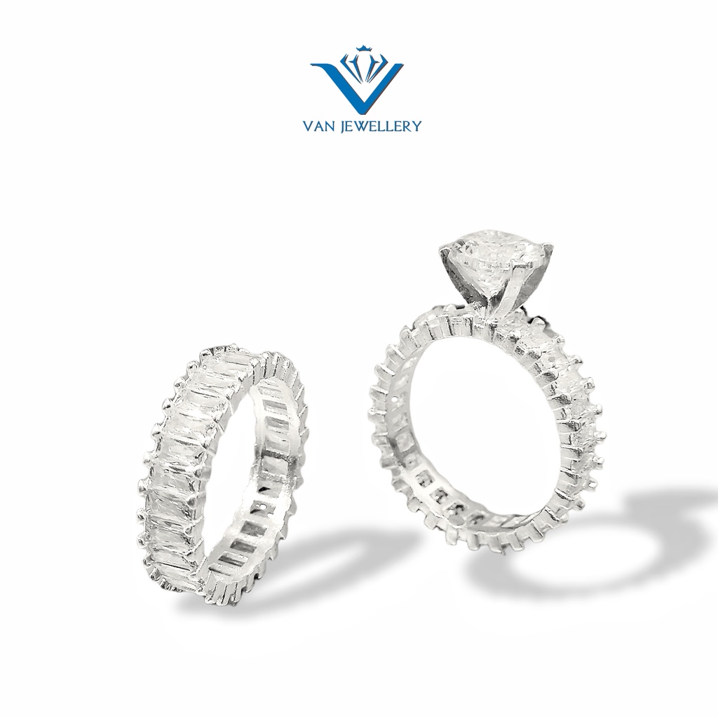 Nhẫn bạc nhẫn một hàng đá tròn Full đá Van Jewelry V10012 sáng lấp lánh kiểu dáng sang trọng