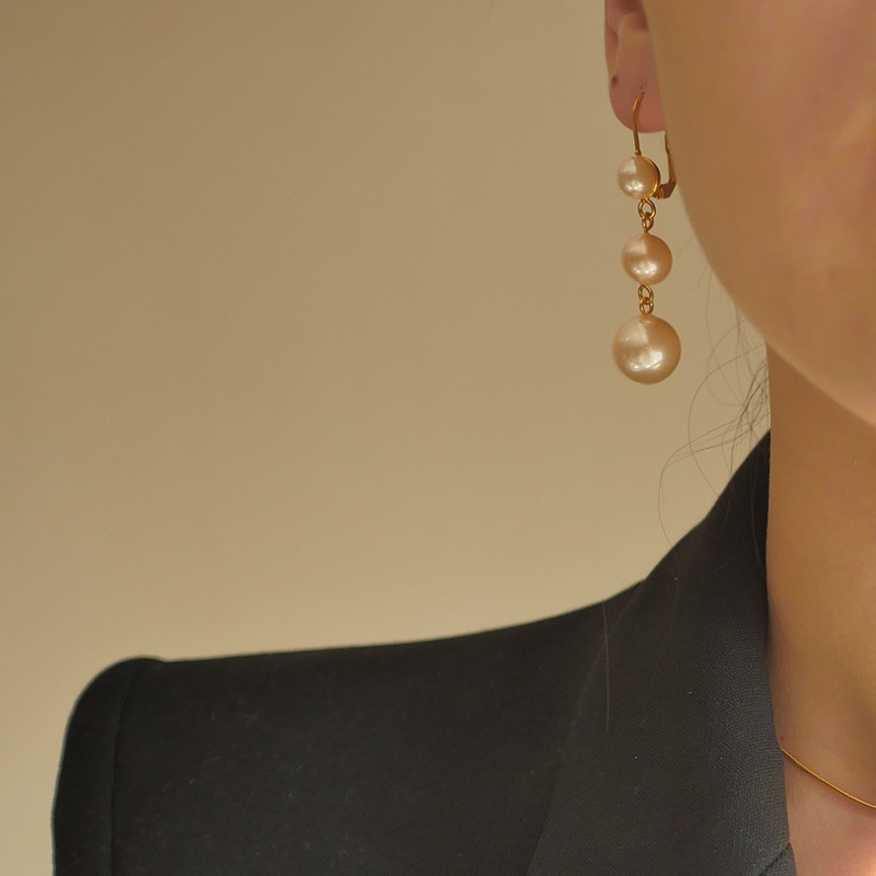 Bông tai 3 hạt tròn cỡ trung style Hàn Quốc BT31