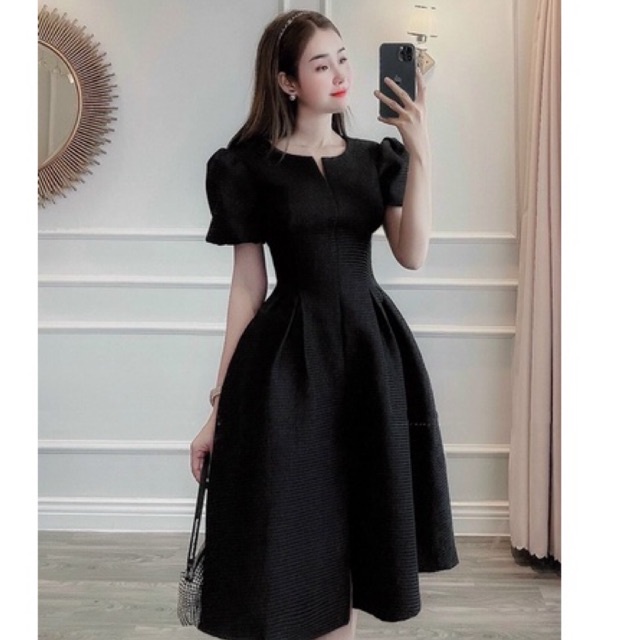 Đầm gấm xoè dự tiệc, dạo phố, công sở chất gấm nổi sang trọng