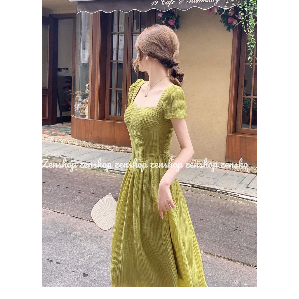 Đầm tay phồng cúp ngực dáng xòe dài siêu xinh - Green dress