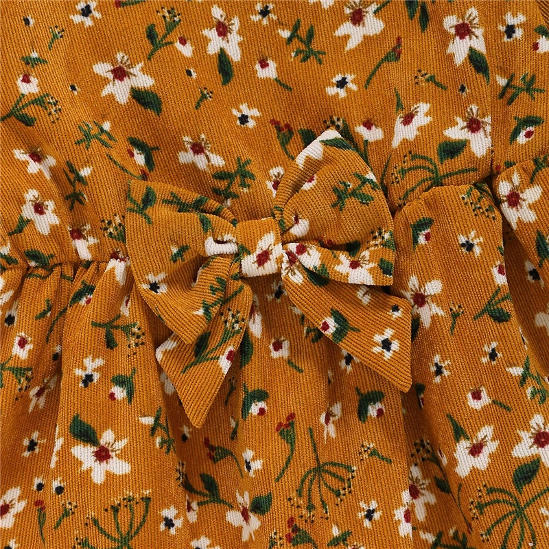 Đầm công chúa MIKRDOO tay dài vải nhung phối nơ in hoa dễ thương thời trang mùa thu cho bé gái