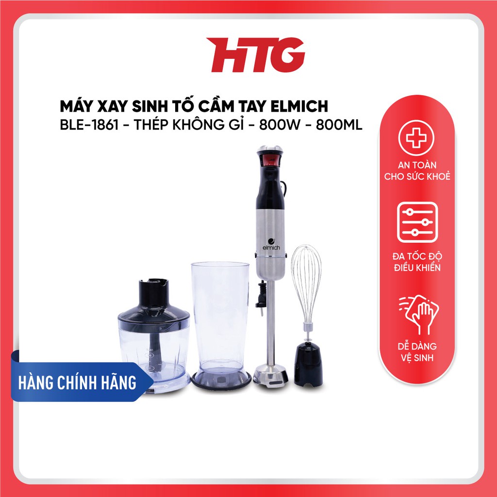 Máy Xay Sinh Tố Cầm Tay ELMICH BLE-1861 - Thép Không Gỉ - 800W - 800ml