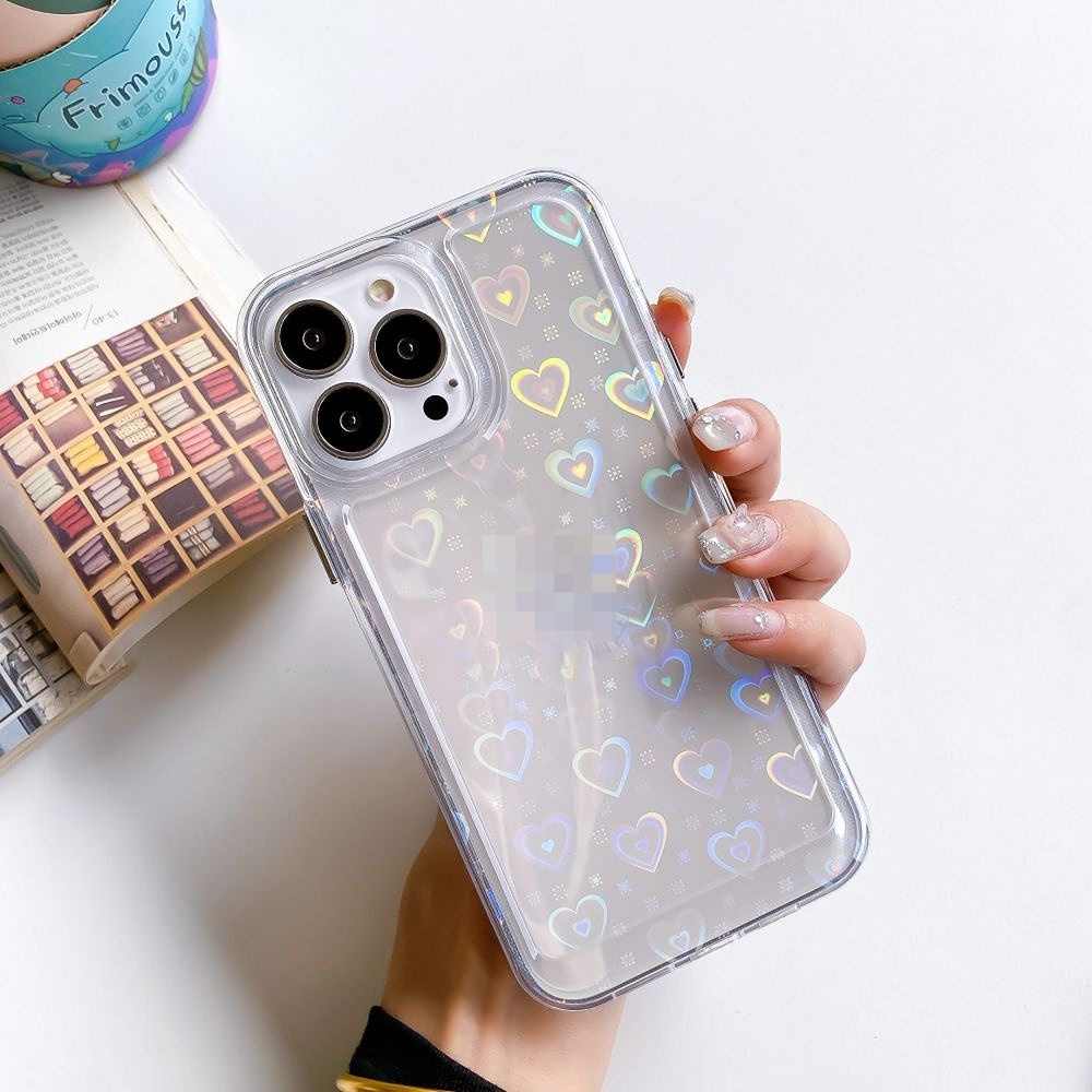 Ốp điện thoại trong suốt bảo vệ toàn diện cho for  iPhone 14 pro max 13 X XR XS max iPhone 7 8Plus 12 pro max 13 mini i11 13 Pro max trong suốt họa tiết trái tim 3d màu laser