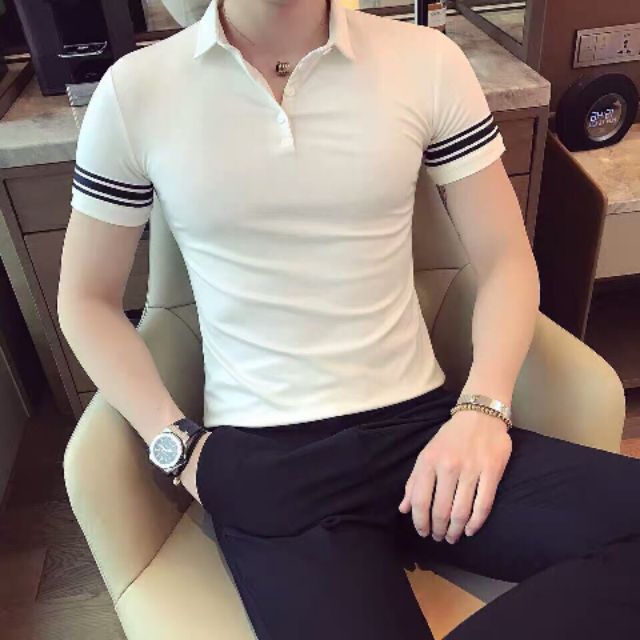 Áo thun nam body cổ bẻ tay ngắn thời trang