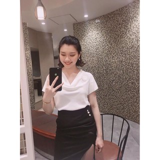 Áo lụa cổ đổ kèm tag hoa hàng cao cấp