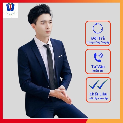 Bộ vest nam đẹp màu xanh than 1 khuy full size [Áo vest + Quần]