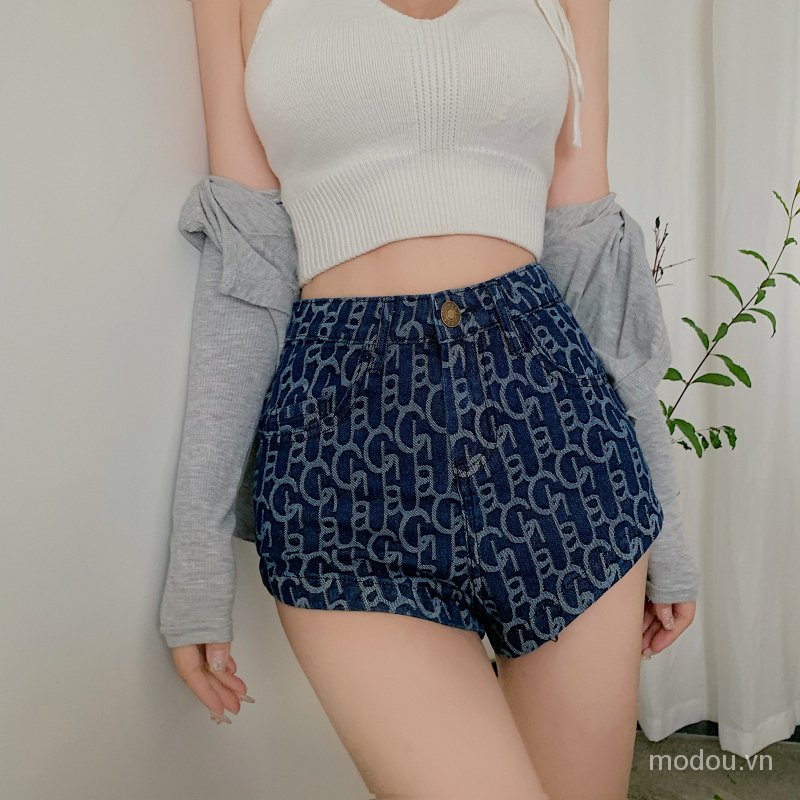 DUNEA Quần short denim in họa tiết chữ thời trang cho nữ
