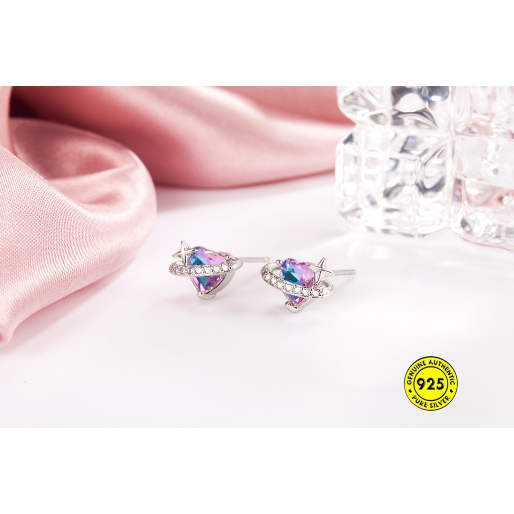 Khuyên Tai Hình Trái Tim Đính Đá Phong Cách Hàn Quốc