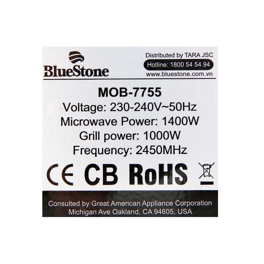 [Mã ELHADEV giảm 4% đơn 300K] Lò vi sóng có nướng Bluestone MOB-7755 25 lít 1400 W - Chính hãng BH 2 năm