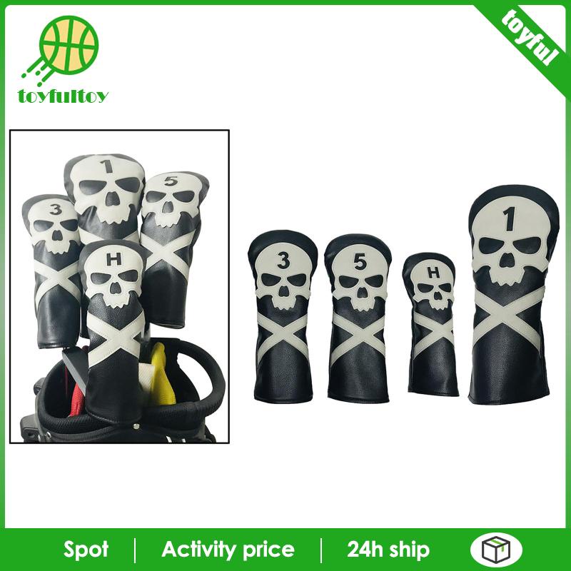Set 4 Vỏ Bọc Đầu Gậy Đánh Golf Bằng Gỗ Hình Đầu Lâu