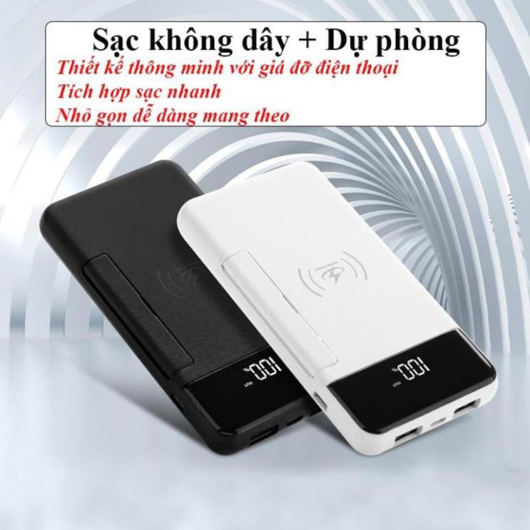 Sạc dự phòng không dây 10000mah - Pin dự phòng không dây có màn hình led, có giá đỡ QT