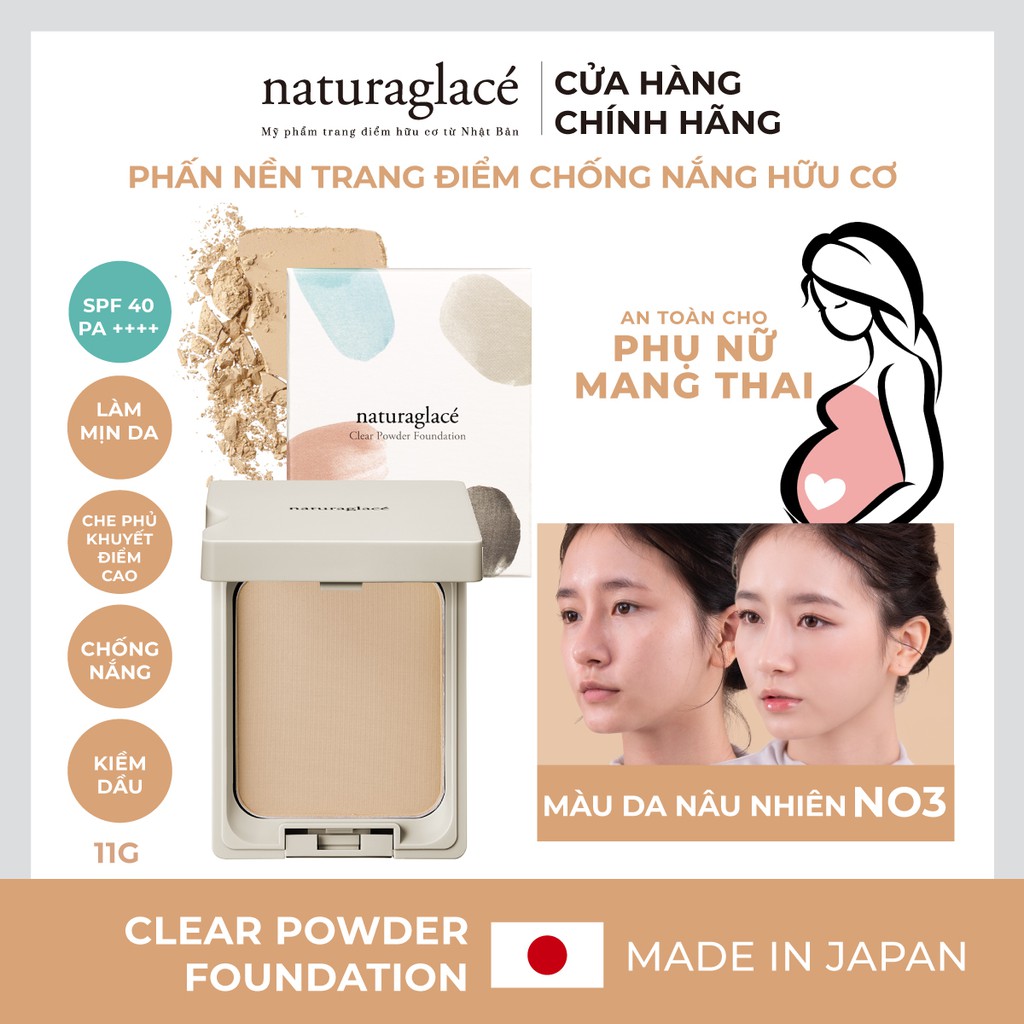 Phấn nền hữu cơ naturaglacé Clear Powder Foundation (NO3 - Màu da ngăm) che phủ, kiềm dầu, 11g