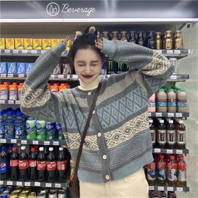 Áo khoác Cardigan dệt kim màu sắc Retro cho nữ | BigBuy360 - bigbuy360.vn