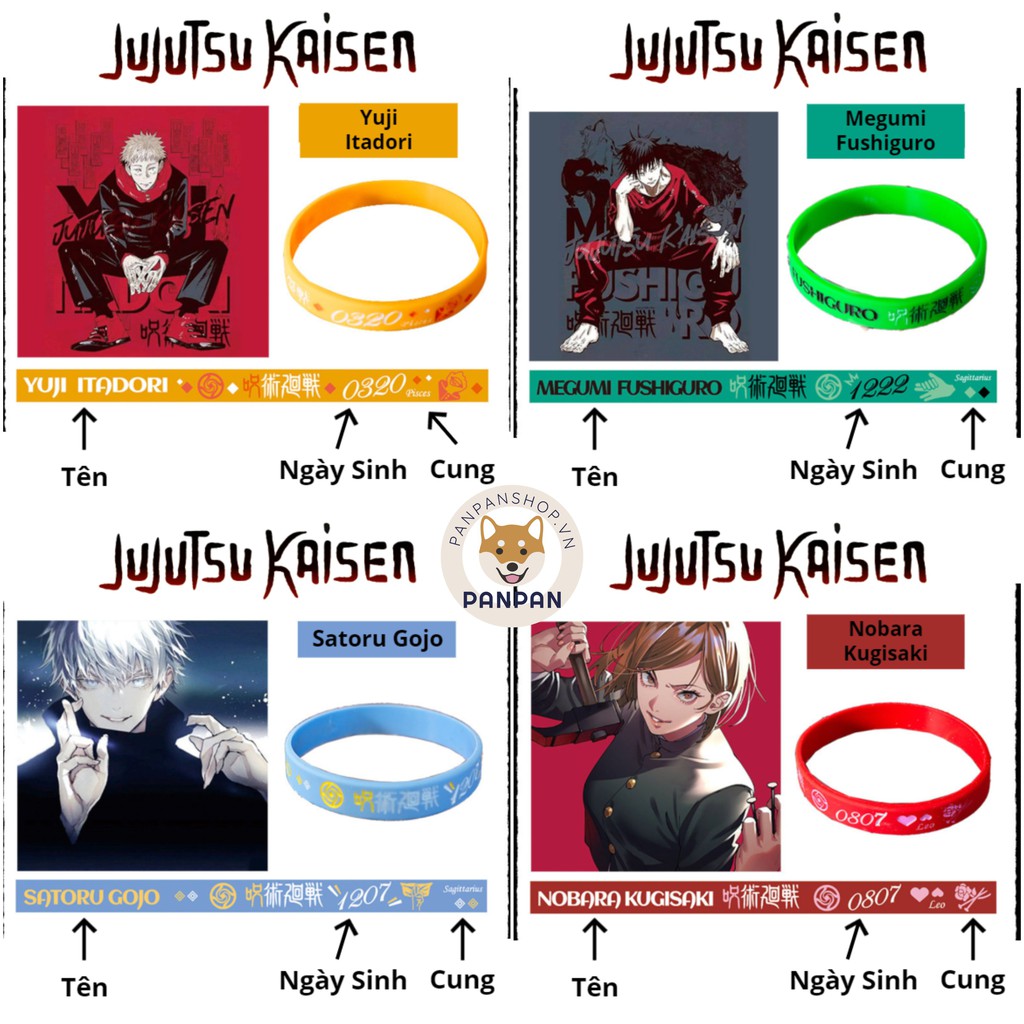 Vòng đeo tay thời trang Jujutsu Kaisen (silicon) có hộp đựng